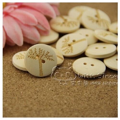20MM Bulk Wooden buttons Sewing Pure Wood Marking Pure Love Beautiful Trees Wooden Buttons for craft 100PCS/Lot