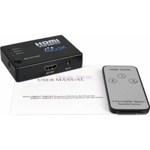 Dhl or fedex 100pcs 1080P HD Video 3to1 HDMI Switcher Splitter Converter Switch Triple 3 Port with Amplifier IR Remote Control