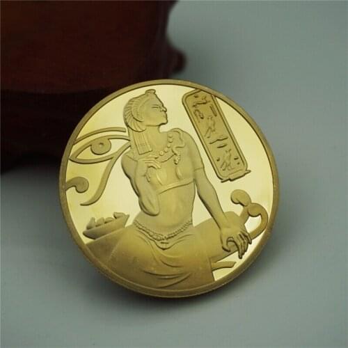 Egypt Cleopatra Gold Plated 40mm Egyptian Queen Nefertiti Commemorative Coin Tourism Gift
