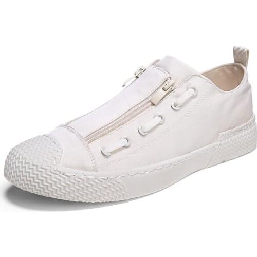 Summer Fashion Side Zipper Canvas Board Shoes Mens Vulcanize Shoes Street Breathable Youth Flats Daily Casual Footwear Non-slip