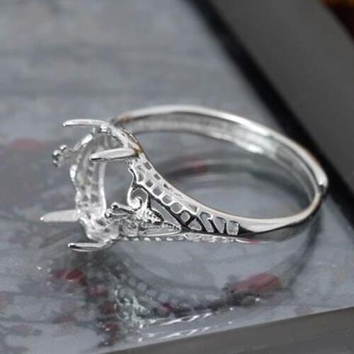 20PCS/LOT Wholesale Sterling Silver 925 White Gold Color 8x11mm Oval Cabochon Semi Mount Ring Amber Agate Turquoise Setting