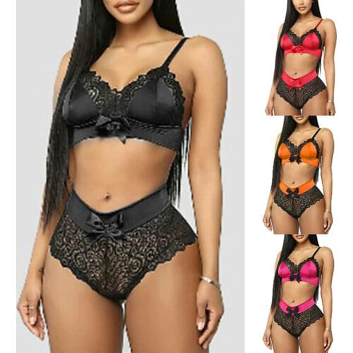 2021 Summer Sexy Seamless Lingerie Sets Women Lace Bowknot Push Up Bra And Panty Set Sexy V Neck Hot Erotic Crop Top Underwear