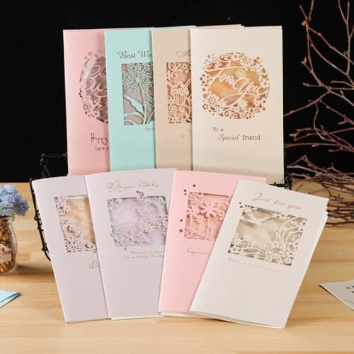 1pc Korean Creative Greeting Card Elegant Openwork Carved Pearlescent Blessing Universal Card Birthday Card Thanks With Envelope