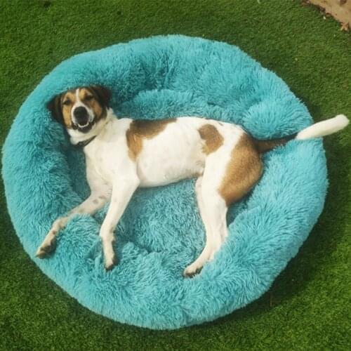 Round Dog Bed House Soft Long Plush Pet Doggie House Bed For Dogs Basket Pet Products Cushion Puppy Bed Mat House Animals Sofa