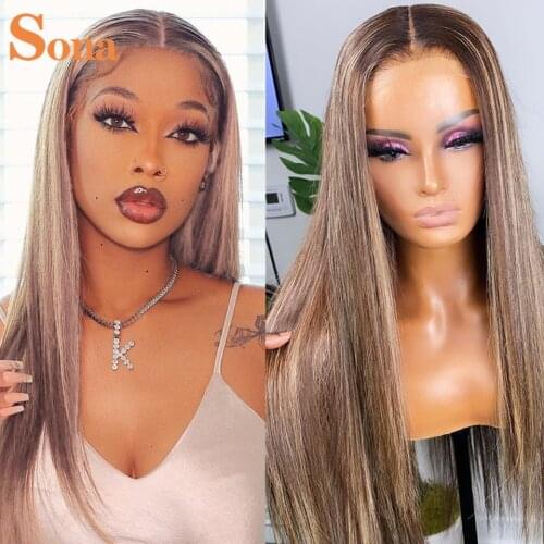 Honey Blonde #4/27 Highlight Wig Colored Lace Front Human Hair Wigs Pre Plucked Ombre Straight Lace Frontal Wig For Women
