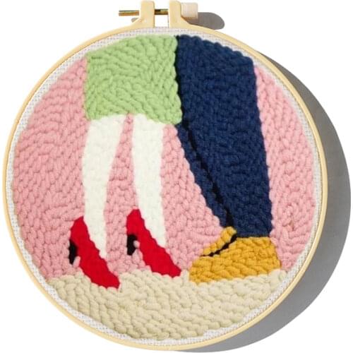 Cute Pattern People Diagrams Punch Needle Starter Kits Soft Yarn Embroidery Kit Needlework Wool Work Home Decor Handmade Gifts