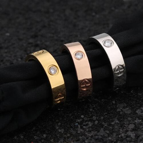 Fashion Cross Screw Zircon Titanium Steel Ring Mens Accessories Rose Gold Crystal Wedding Stainless Steel Ring Women Jewelry