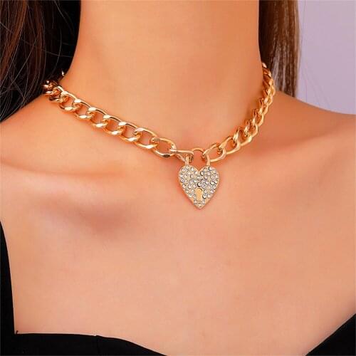 Fashion Heart Shape Gold Punk Vintage Necklaces Thick Chain Statement Necklaces & Pendants Women Crystals Jewelry Wholesale