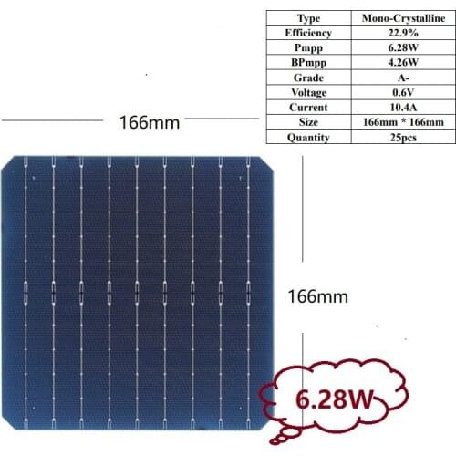 166mm Solar cell Mono-Crystalline Bifacial PERC A Grade 22.8% High Efficiency DIY 150W Solar panel charger 25pcs / Lot