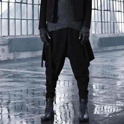 Mens casual pants hanging crotch pants 2020 autumn and winter new thick loose woolen bloomers baggy harem pants