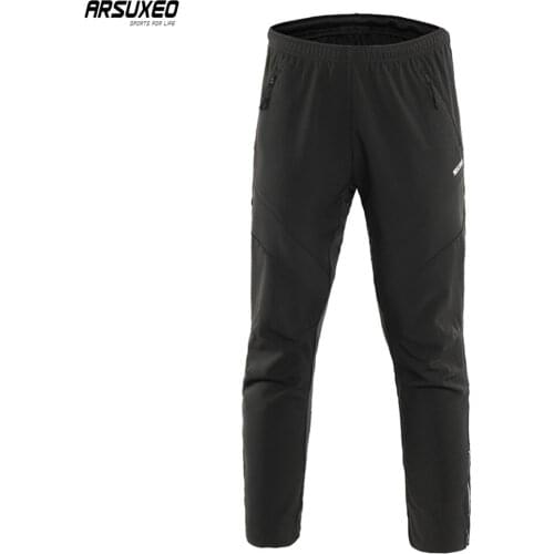 ARSUXEO Mens Winter Cycling Pants Thermal Fleece Sports MTB Bike Trousers Bicycle Pants Windproof Reflective Running Drawers