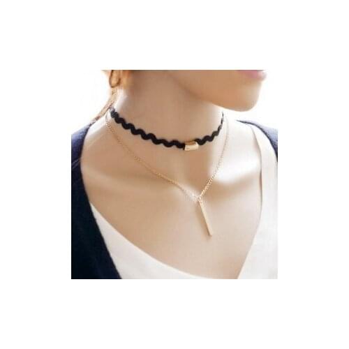 New Fashion Collar lace collar double iron Harajuku punk chain ossicular chain, Lace neck chain cheap jewelry wholesale