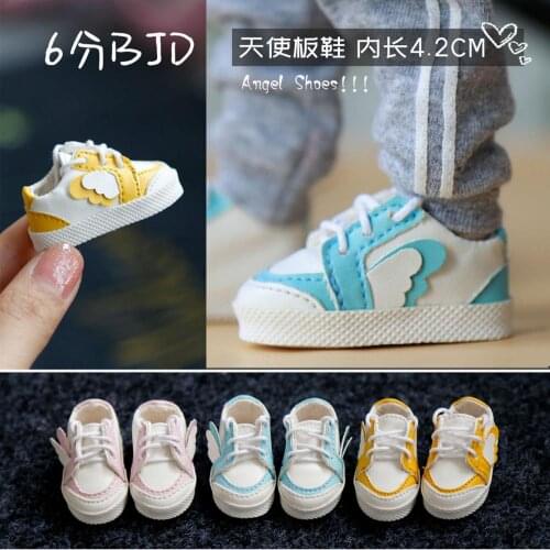 1/6 bjd doll shoes angel wings fashion sneakers white sneakers leather shoes for YOSD, 30cm bjd, SD, DD doll shoes accessories