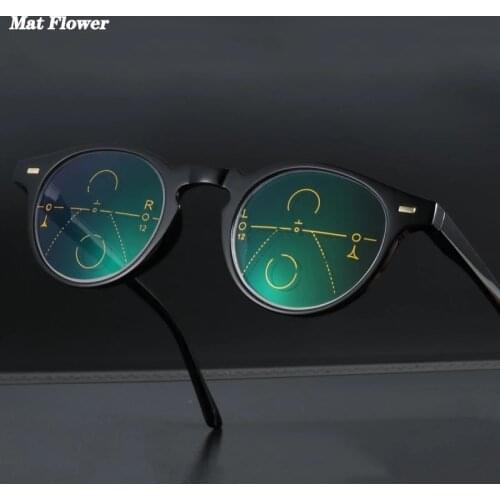 May Flower Progressive Reading Glasses Fashion Round Designer Glasses Men Anti-Blue Near Far Sight Eyeglasses Frame For Women +2
