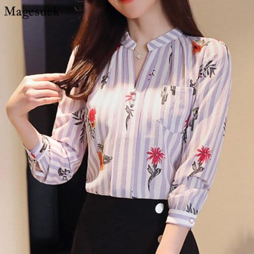 Autumn Long Sleeve Chiffon Women Shirts Blouses Fashion V-Neck Printed Women Blouses Casual Pullover Shirt Blusas Mujer Z0001 40