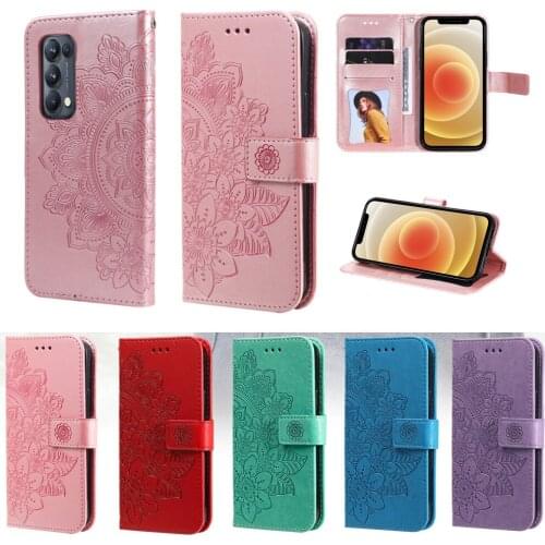Emboss Leather Case for OPPO A54 A74 Realme 8 Find X3 Pro X2 Lite Reno 4 5 Z 5G A72 A52 A92 Flip Wallet Cover Card Holder Stand