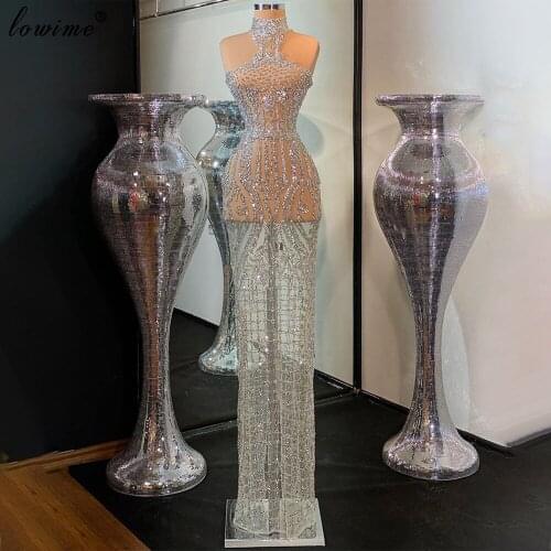 Luxury Heavy Handmade Celebrity Dresses Mermaid Sleeveless Evening Dresses For Women Arabic Birthday Party Abiti Da Cerimonia