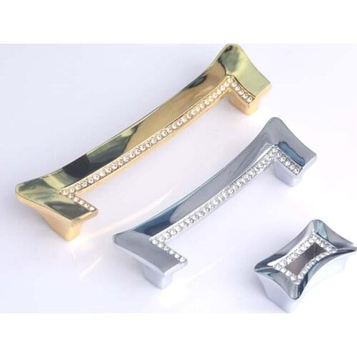 32 96 128mm modern fashion crystal diamond kitchen cabinet dresser door handle silver gold drawer cupboard tv cabinet knob pull