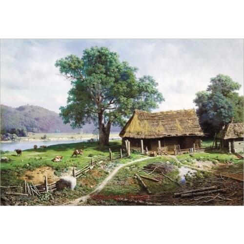 Needlework for embroidery DIY French DMC High Quality - Counted Cross Stitch Kits 14 ct Oil painting - Riverside Farmstead