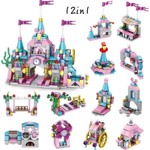 Princess castle series can be changed from 2 to 12 in 1 pink castle building model building blocks puzzle set girl toy gift