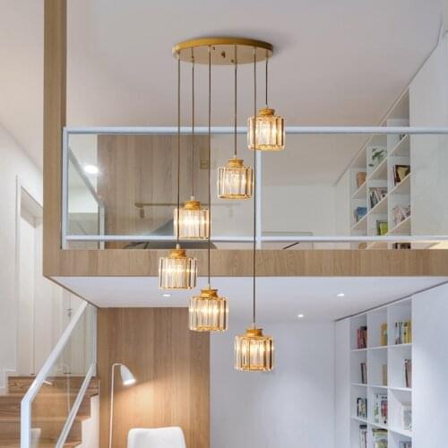 Modern simple spiral staircase chandelier creative duplex villa staircase crystal Nordic long chandelier