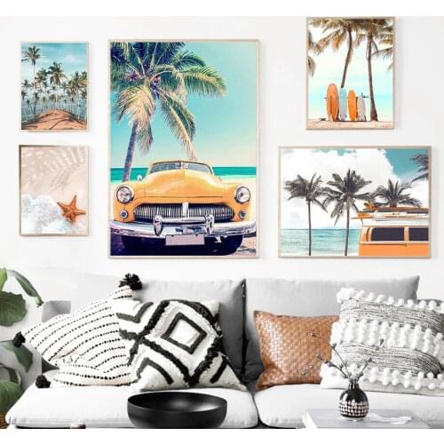 Modern Fresh Home Decor Bedroom Living Room Wall Art Poster Nordic Sea View Green Plants Car Landscape Picture Canvas Painting