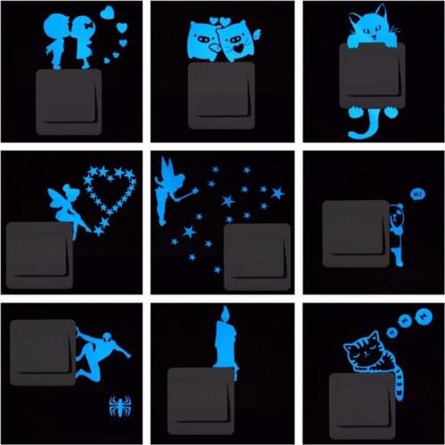 Blue-light Luminous Switch Sticker Home Decr Cartoon Glowing Wall Stickers Dark Glow Decoration Sticker Fluorescent Wall Sticker