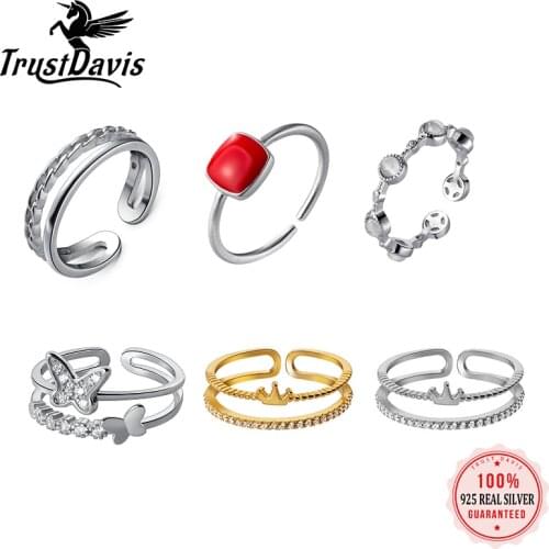 TrustDavis Real 925 Sterling Silver Fashion Sweet Double-deck Opening Rings For Women Women Wedding Party Fine Jewelry DB1378