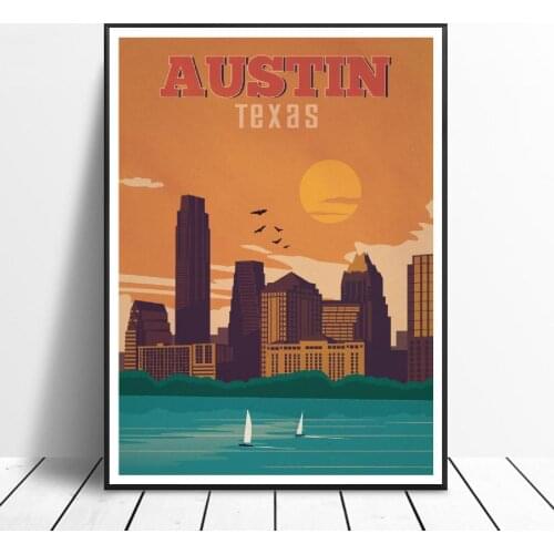 VINTAGE AUSTIN TEXAS Canvas Painting Art Print Poster Picture Wall Modern Minimalist Bedroom Living Room Decoration