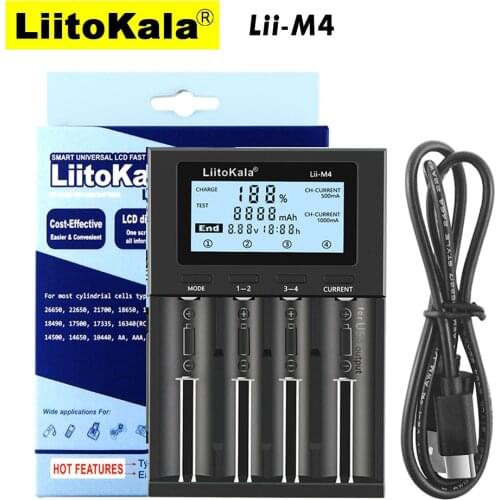 LIITOKALA LII-M4 4 Slots Battery Charger with LCD Display for AA AAA Lithium NiMH Battery Smart Rechargeable Battery Charger