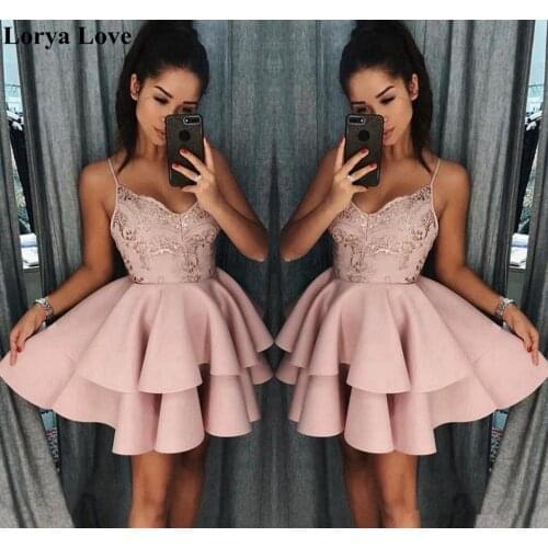 Pink Cocktail Dresses 2020 Party Night Short Prom Dresses Homecoming Vestidos De Gala Women Spaghetti Straps Graduation Gowns