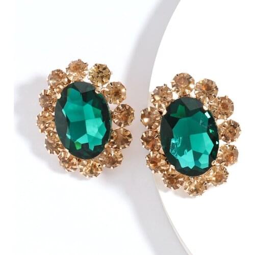 Minimalist Style Oval Square Full Big Crystal Rhinestone Glass Chunky Stud Earrings for Women Cool Girls Party Jewelry