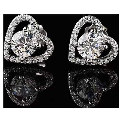 Heart Shape Moissanite Stud Earrings for Girl Cute S925 Sterling Silver White Gold Plated Gift Fine Jewelry