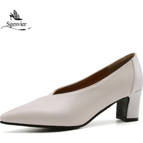 SGESVIER Large Size 28-46 Fashion Sexy Pumps Lady Solid slip-on Thick High Heel Shoes Woman Spring Women Party Wedding Shoes