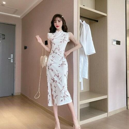 Women Sexy Elegant Hanfu Lace Long Dress Chinese Style Retro Print Cheongsam Traditional Qipao Carnival Banquet Party Costumes
