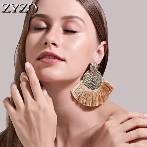 ZYZQ Bohemian Earrings Female Handmade Fan-Shaped Tassel Earrings Fashion Creative Ladies Earrings
