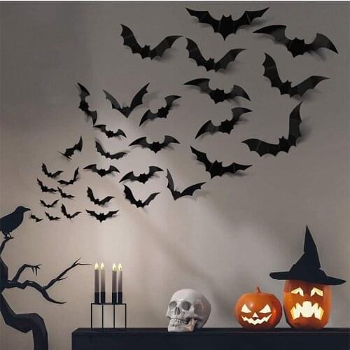 12/48/60pcs Halloween 3D Black Bat Wall Stickers Halloween Party DIY Decorative Wall Decal Halloween Horror Bats Home Decos Prop