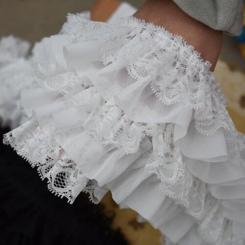 14cm Wide 5Layer white black chiffon ruffled hem lace fabric DIY sewing collar ribbon applique trim dress guipure wedding supply