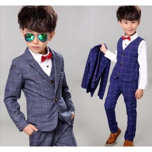 2018 plaid children Wedding Suit England Style Gentleman Boys Formal Tuxedos Suit Kids Spring Clothing Set:coat+vest+pants 3