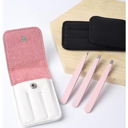 3 PCS/Set Eyebrow Tweezers Stainless Steel Point Tip/Slant Tip/Flat Tip Hair Removal Makeup Tools Accessory with Black Bag Case