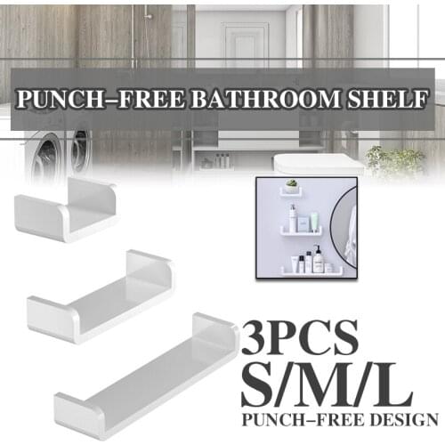 3pcs Punch Free Bathroom Shelf White Home Storage Holder Waterproof Kitchen Wall Shelves Wall Hanging Bathroom Rack