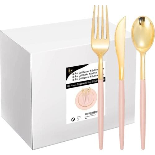 30 Pieces of Disposable Tableware Golden Plastic Silverware Cutlery Set Wedding Birthday Party Tableware Supplies