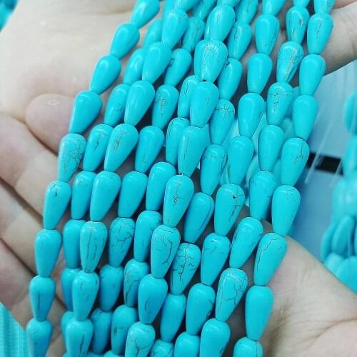 8~27mm Natural Blue Turquoises Semi-precious Stone Hole Flat Drops Beads Jewelry Making DIY Bracelet Necklace Accessories 39cm