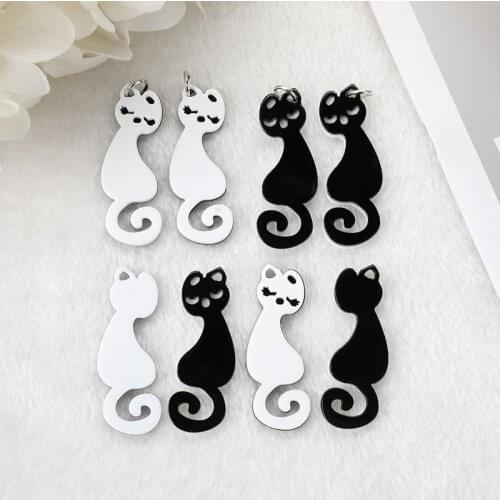 8pcs Luna Cat Charms Acrylic Cabochons Punk Earring Pendant Accessories For Necklace Keychain DIY Making