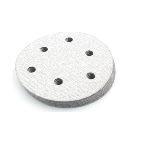 10pcs 100pcs 5inch 6-HOLE sand paper white polishing pad self-adhesive loop backing polishing disc for angle grinder