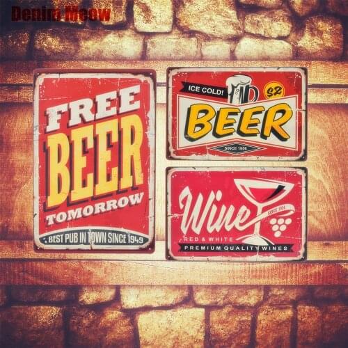 FREE BEER Plaque Vintage Metal Tin Signs Home Bar Pub Decorative Plates WINE Wall Stickers Shop Billboard Iron Art Poster N226