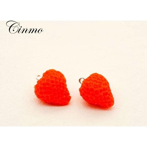 Cinmo 5Pcs 3D Cute Red Strawberry Resin Charms For Men Women Diy Fruit Keychain Earrings Dangle Pendants Jewelry Accessories