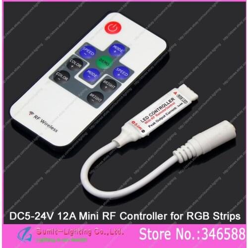 DC5V-24V 12A 3 channels Mini Slim RGB Controller with 10-Key RF Remote for 5050&3528 RGB LED Striplight