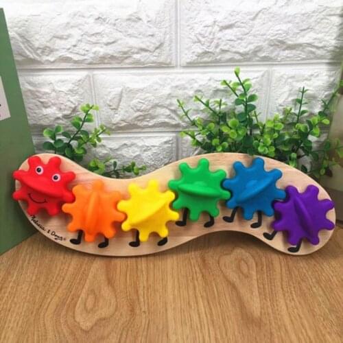 Wooden Rotating Gear Caterpillar Game Children Kids Color Recognition Enlightenment Early Learning Educational Toys Y4UD