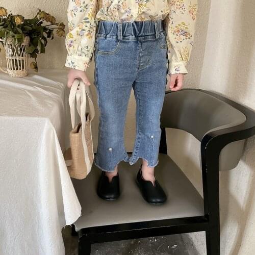 Childrens Flared Pants 2021 Autumn New Girls' Fashion Korean Solid Color Simple Nail Bead Micro Flared Pants Pants for Girls